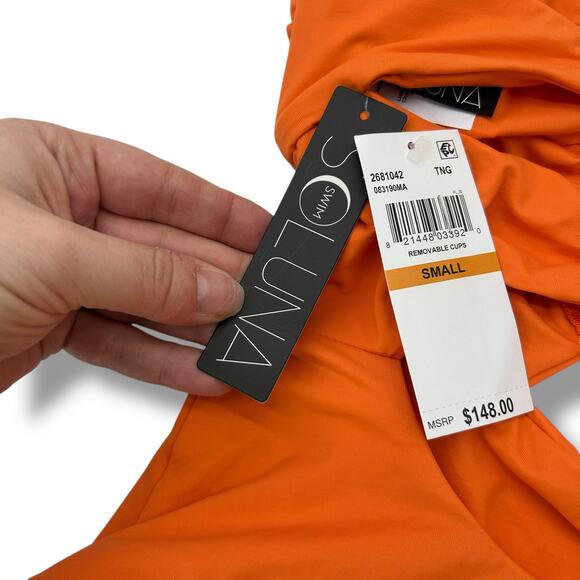 NEW Soluna Orange Swimsuit Size Small One Piece Cut OUt Ruffle Beach Swim NWT - Picture 6 of 8